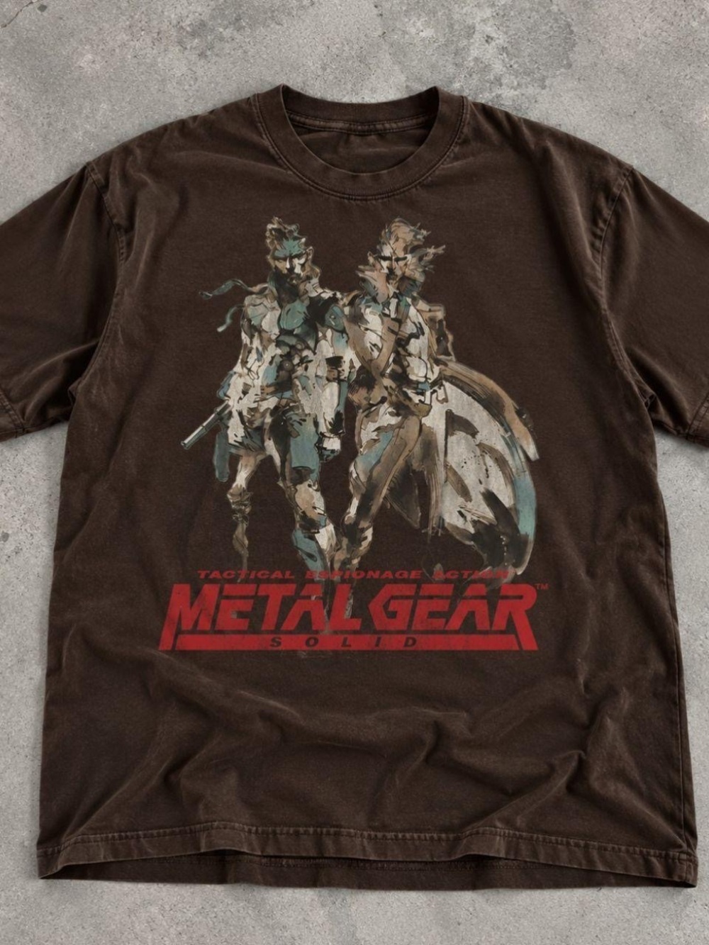 Gildan Brown Metal Gear Solid Graphic Tee with Red Logo